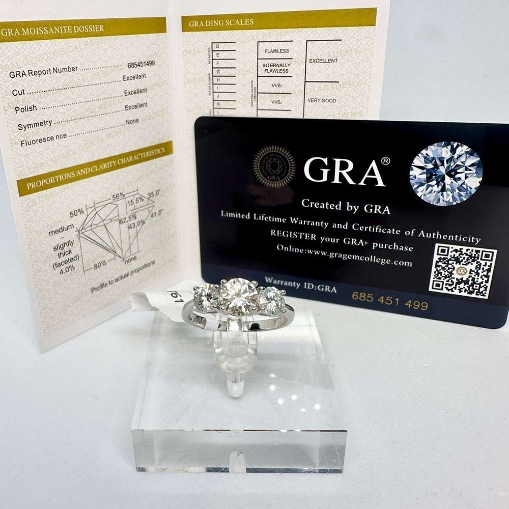 Three Stone Moissanite Ring Trilogy Past Present Future Anniversary Wedding Band - Picture 3 of 12